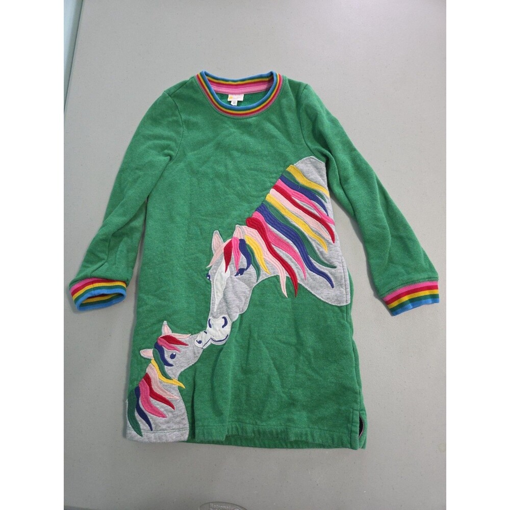 Mini boden sweater dress horse 7-8 green long sleeve